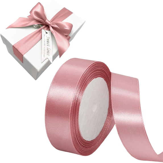Gold Ribbon 1 Inch x 25 Yards Polyester Fabric Ribbon for Gift Wrapping Flower Bouquets Bows DIY Wreaths Wedding Craft Decoration,1 Roll,Pink