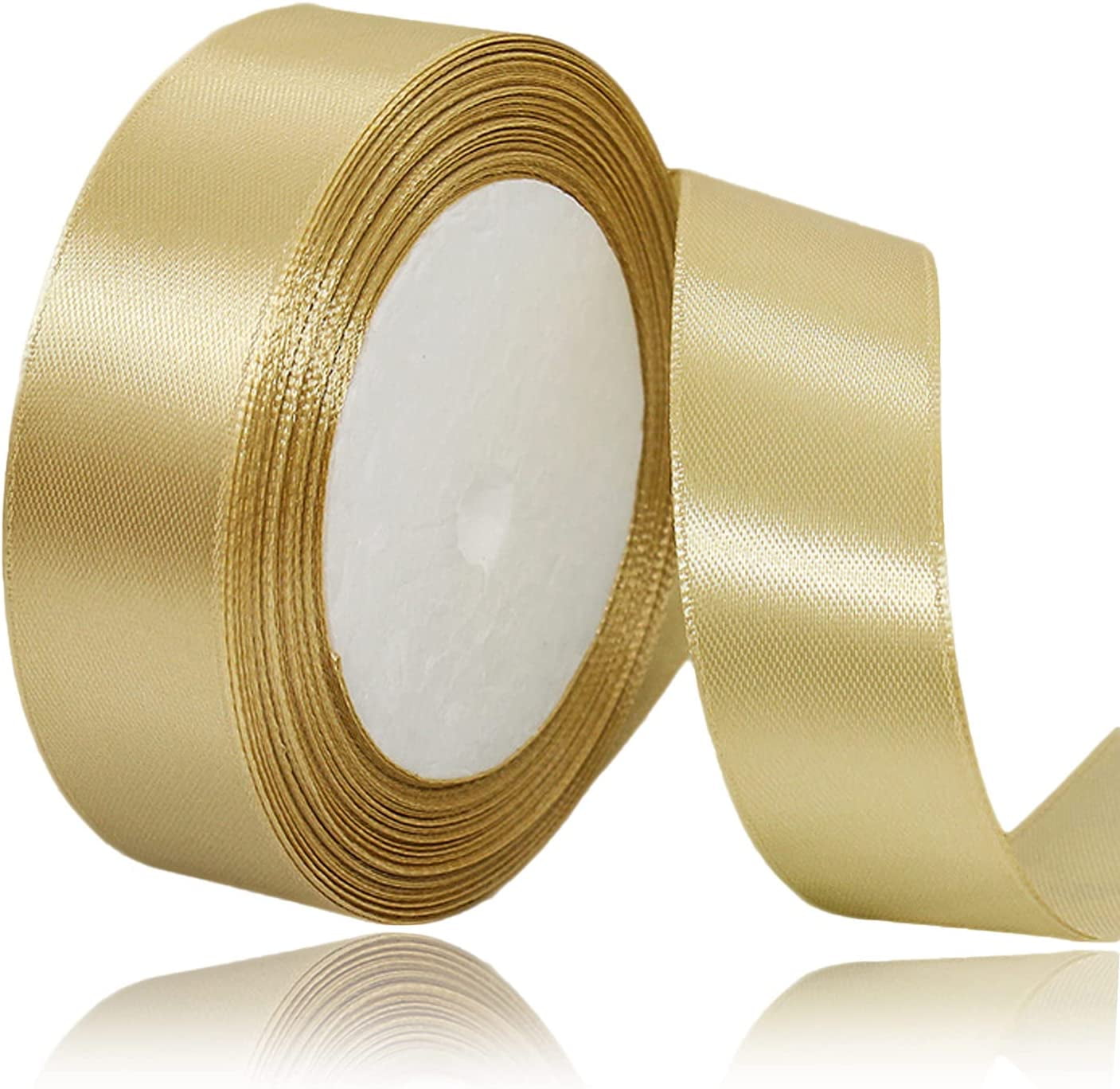 1.5 Inch (5 YDS) Wired Christmas Ribbon Gold w/Gold Trim Gift Wrap Bows  Wreaths