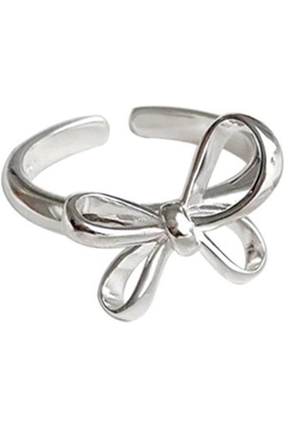 Gold Ribbon Bow Open Ring for Women Adjustable Vintage Hollow Bowknot Knuckle Statement Ring Minimalist Bow Finger Ring Wedding Jewelry Accessories