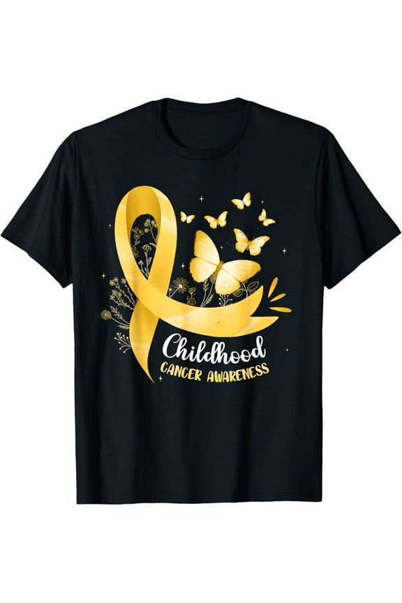Gold Ribbon Childhood Cancer Awareness Girls Kids Women T-Shirt