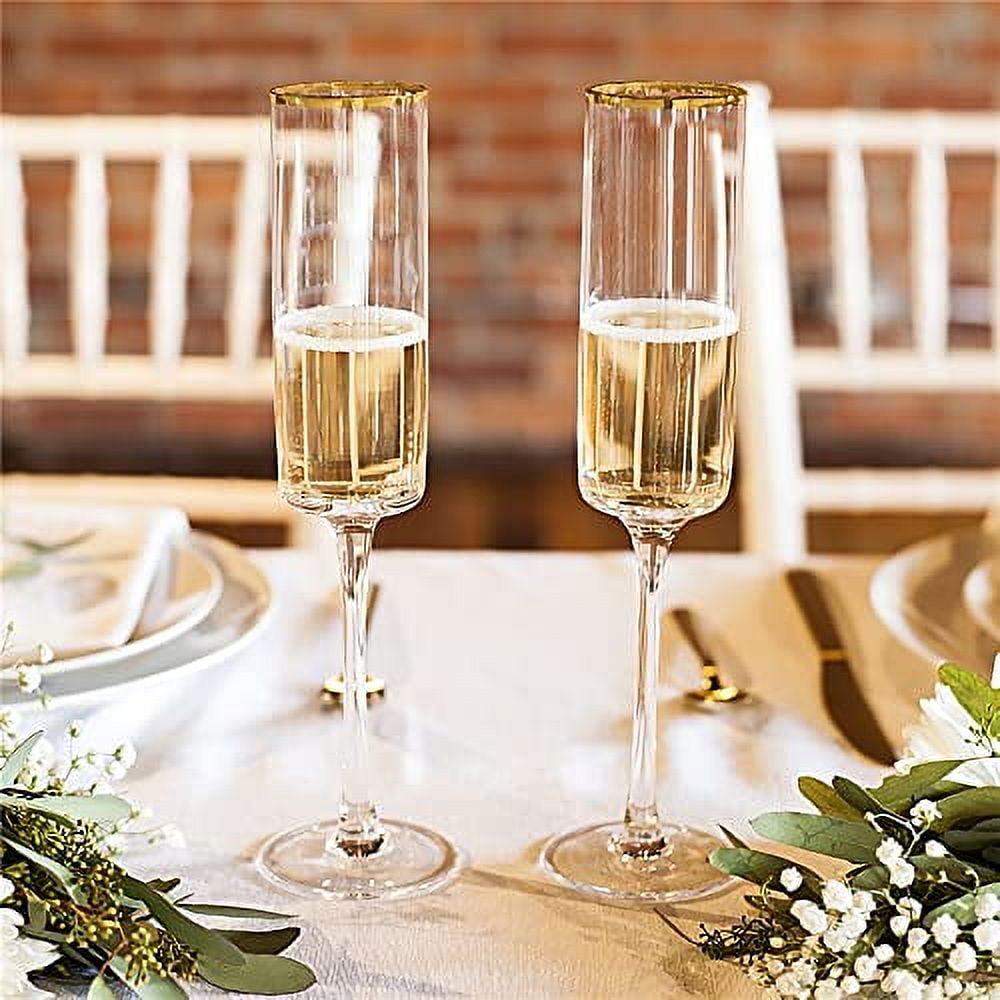 Aaron's Etching Personalized Double Deer Champagne Flutes - 8oz Clear Glasses Engraved With Names & Date For Wedding Or Anniversary