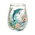 thumbnail image 1 of Gold Rim Egg Shaped Stemless Glass Tumbler 2D Printed Ocean Dolphin Coral Coastal Cup for Home Bar Decor, 1 of 5