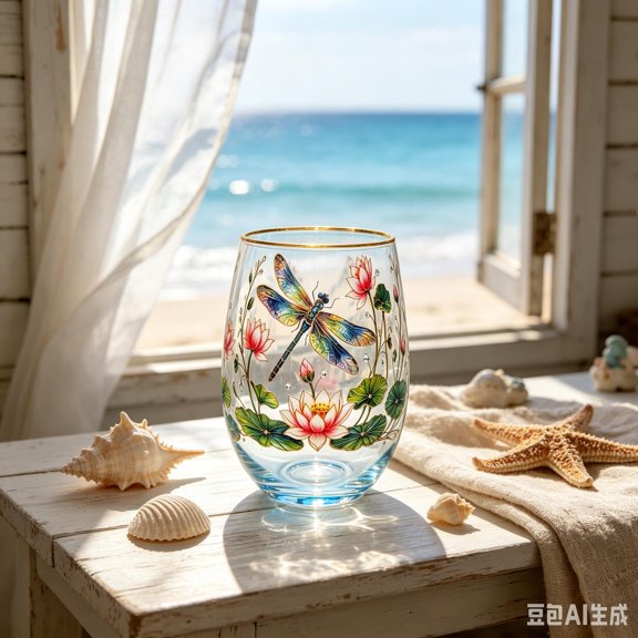 Gold Rim Floral Animal Printed Stemless Glass Cup, Hand Painted Decorative Clear Pattern Glass Mug for Juice Milk Smoothie Tea Daily Home Use