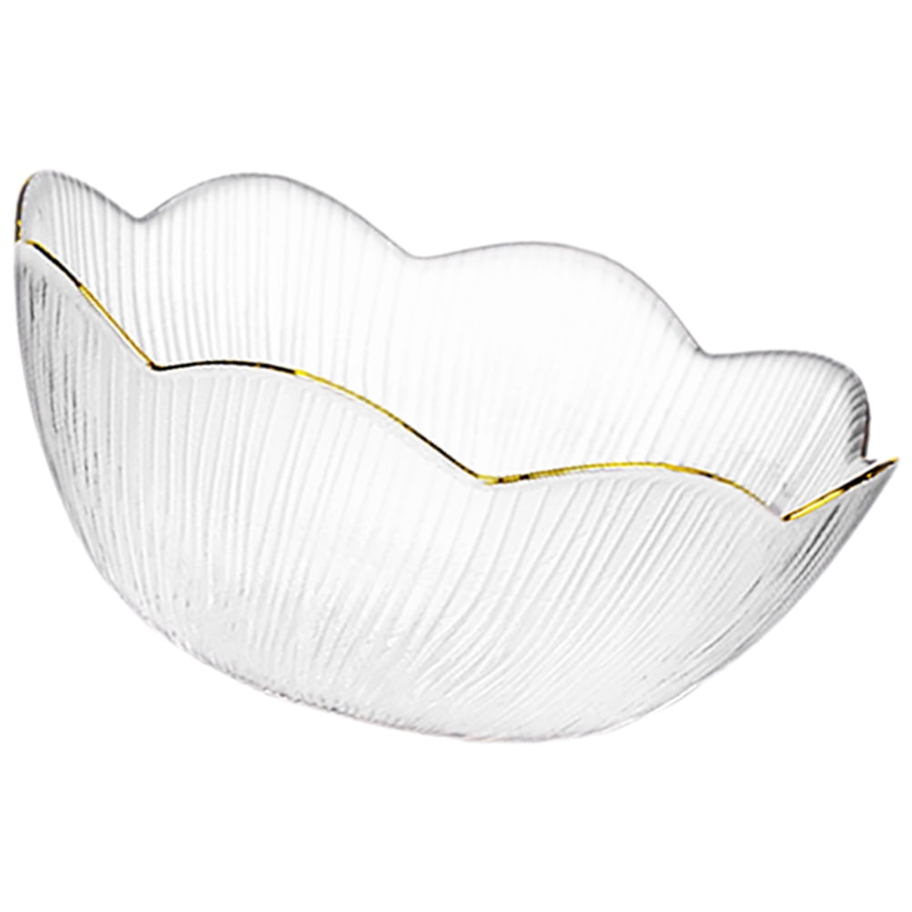 Gold Rim Glass Bowl Salad Food Prep Bowls Kitchen Fruit Floral Petal