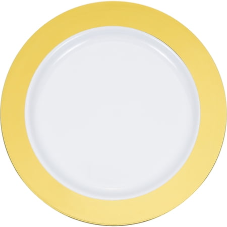 Gold Rim Plastic Dinner Plates, 30 Count