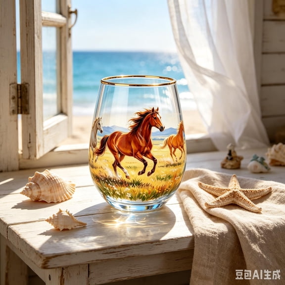 Gold Rim Printed Stemless Clear Glass Cup, Vibrant Animal Pattern Decorative Glass for Juice Milk Smoothie Tea Daily Home Beverage Use