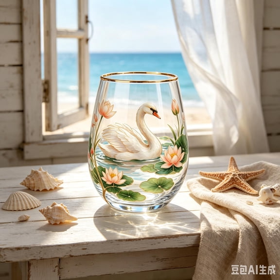 Gold Rim Printed Stemless Clear Glass Cup, Vibrant Animal Pattern Decorative Glass for Juice Milk Smoothie Tea Daily Home Beverage Use