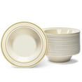 thumbnail image 1 of Gold Rimmed Ivory Bowls -12 ounce - 50 Count - Hard Plastic - Disposable or Reusable - Dessert Bowls - Salad Bowls- Cereal Bowls - Pasta Bowls - Ideal for Weddings, Parties, Gatherings & More!, 1 of 7