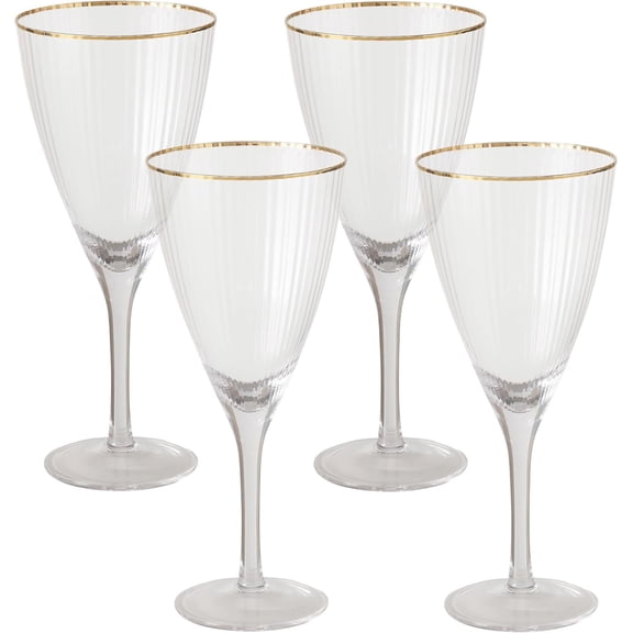 Gold Rimmed Sparking Wine and Champagne Glasses, Set of 4, 14.2 Fluid Ounces, 8.75 Inches, Mid Century Modern V Shaped Cups