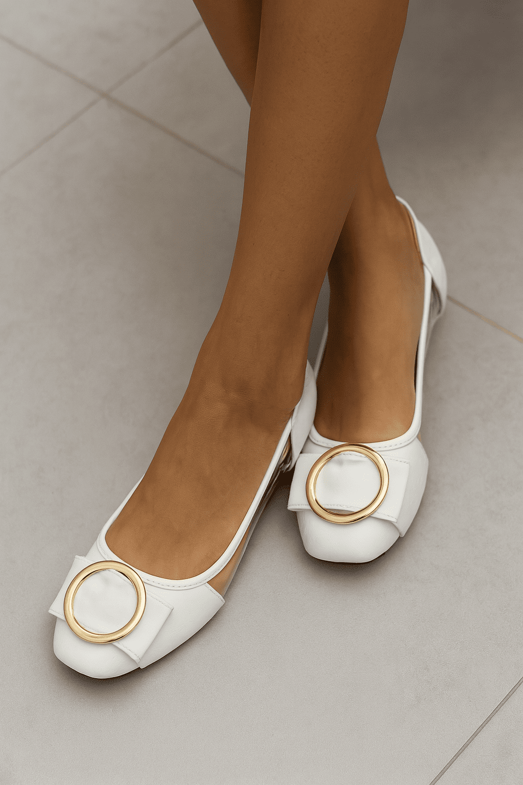 Women’s Dress Flats with Gold Buckle Accent – Square Toe Slip-On Shoes – Stylish Low Heel Comfortable Casual or Office Flats for Work, Travel, and Everyday Wear