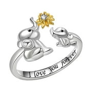 CAOPIXXZFUL Gold Rings Personalized Name Sterling Silver Birthstone Gold Jewelry Mom'S Ring Mother'S Day Silver Plated Wedding Adjustable Daisy Object Set With Diamonds Simple Style Two Color Elephant