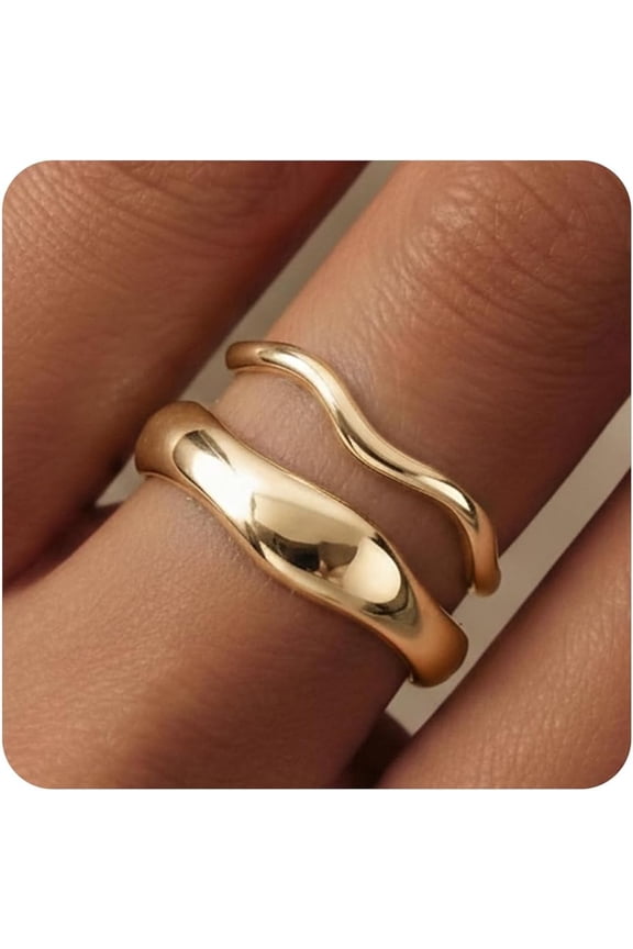 Gold Rings for Women Men Non Tarnish, Waterproof Chunky 14K Gold Plated Dainty Stackable Rings Trendy Statement Pinky Thumb Rings Engagement Eternity Wedding Band Ring Stacking Gold Jewelry Size  6 7