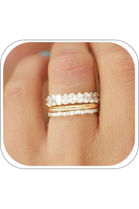 Gold Rings for Women Non Tarnish 14K Gold Plated Stacking Cubic Zirconia Thumb Ring Set Pack Statement Chunky Band Rings Promise Engagement Rings Size 6 7 8 9 10