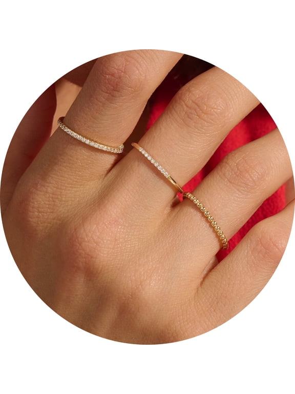Rings for Women Non Tarnish Wedding Rings Stackable Set 14K Gold Plated Cubic Zirconia Leaf Set Statement Eternity Promise Size 6-10