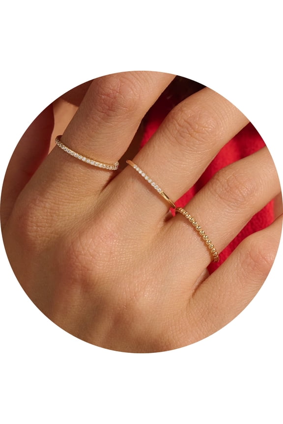 Rings for Women Non Tarnish Wedding Rings Stackable Set 14K Gold Plated Cubic Zirconia Leaf Set Statement Eternity Promise Size 6-10