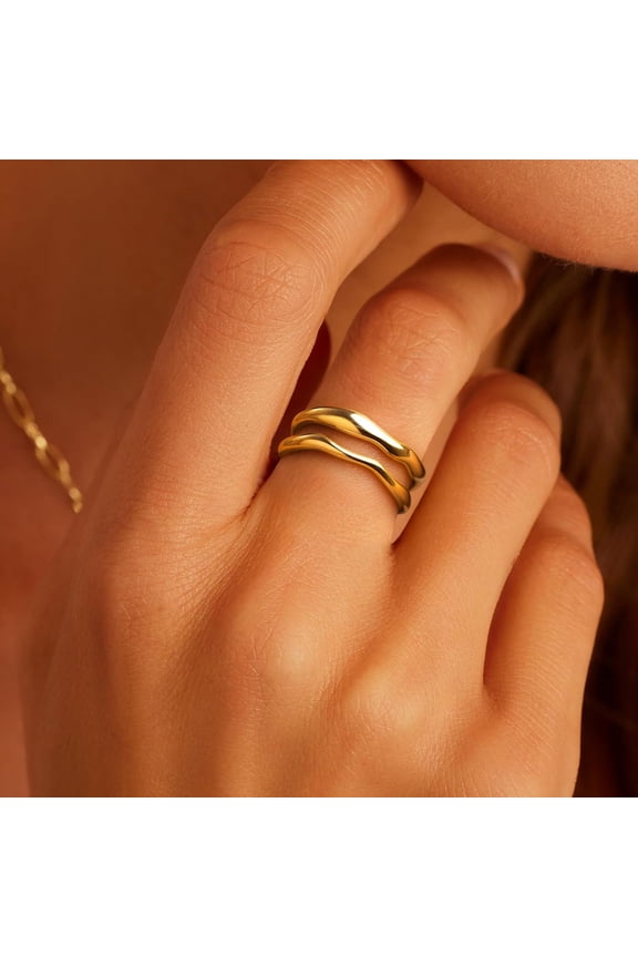 Gold Rings for Women ,14K Gold Plated Stackable Ring Set,Dainty Thumb Rings for Women Chunky Statement Stacking Gold Jewelry Size  5 6 7 8 9