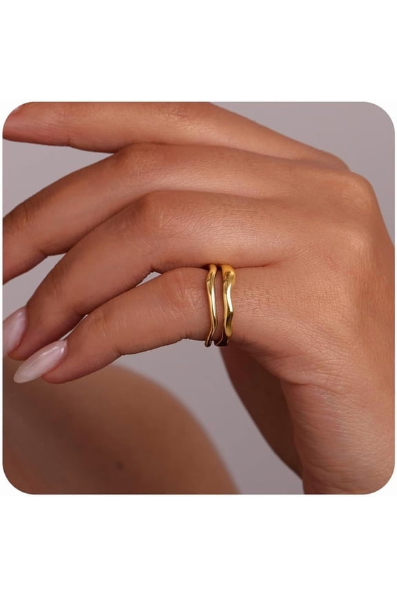 Gold Rings for Women Non Tarnish,14K Gold Plated Stackable Ring Set,Dainty Thumb Rings for Women Chunky Statement Stacking Gold Jewelry Size 5 6 7