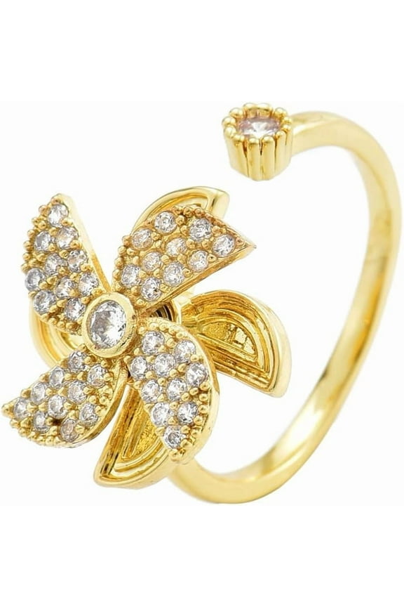 Gold Rings for Women Open Anti Anxiety Spinner Ring Adjustable Fidget Rings Evil Eye Flower Ring Jewelry