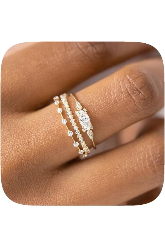 Gold Rings for Women Stackable Gold Plated Chunky Ring Set Dainty Statement Stacking Rings 3 Sets Jewelry