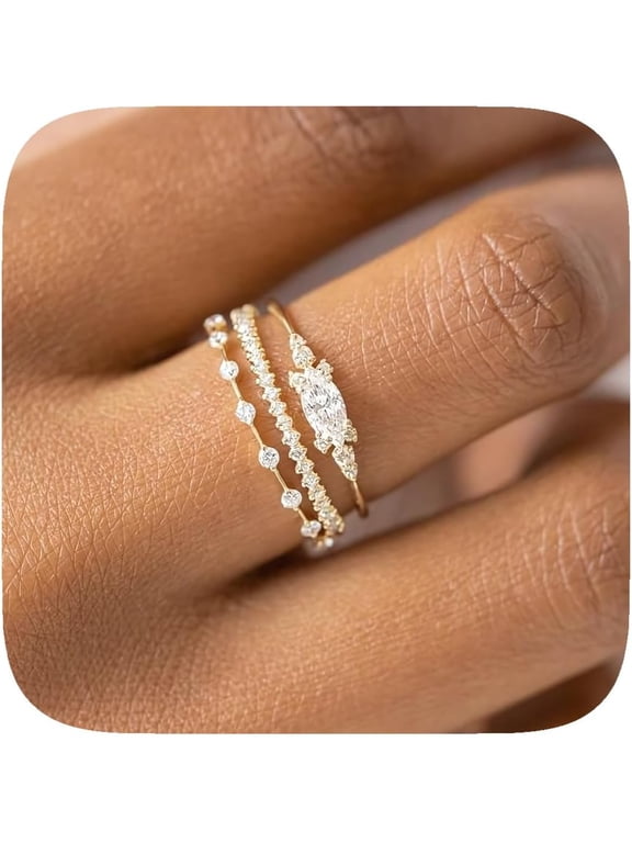 Gold Rings for Women Stackable Gold Plated Chunky Ring Set Dainty Statement Stacking Rings 3 Sets Jewelry