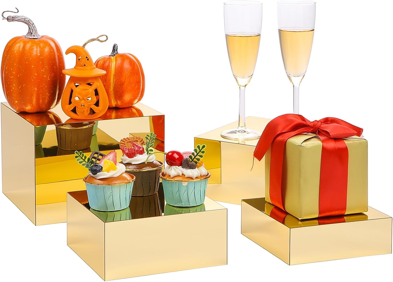 Gold Risers Display Stands, Acrylic Buffet Risers and Food Stands, 4 ...