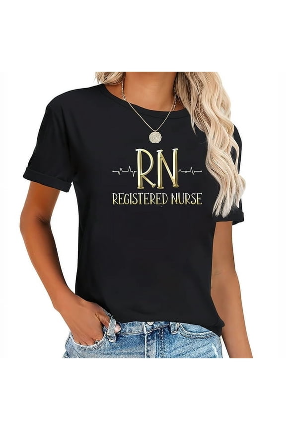 Gold Rn Registered Nurse Nursing Heartbeat Graphic Design T-Shirt