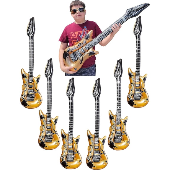 Gold Rock-n-Roll Inflatable Guitar (40 Inches) (6 Pack) Vinyl. Perfect Party Favor