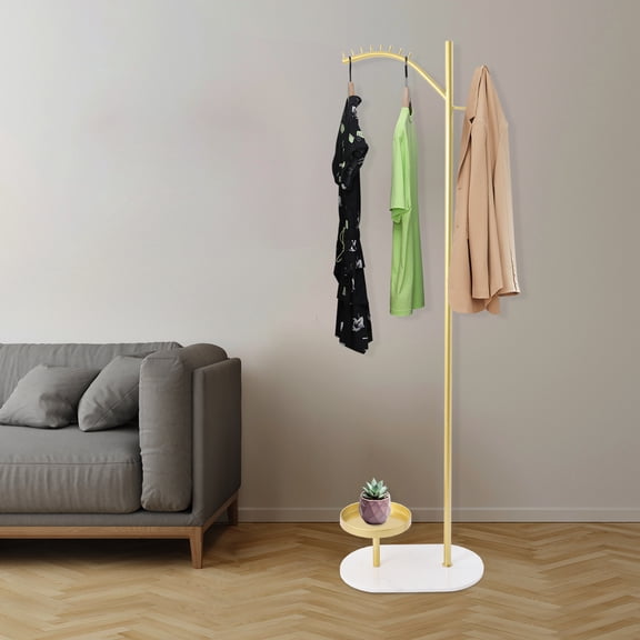 Gold Rod Marble Base 180cm Coat Rack With 8 Hooks Multi-Layer Storage Space Storage Rack