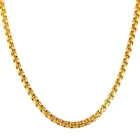 Gold Rolo Chain Mens Womens Stainless Steel Round Box Necklace 3mm 22-24 Inch Fantasy Forge Jewelry
