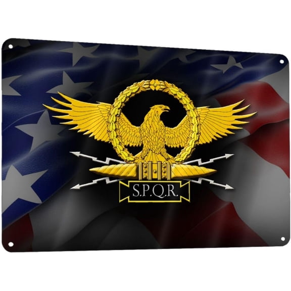 Gold Roman Imperial Eagle Spqr 12x8in Sign Metal Wall Art Poster Home Decor
