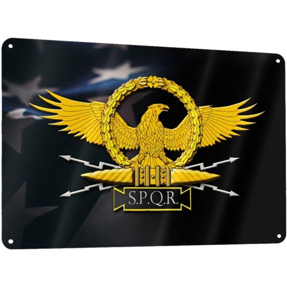 Gold Roman Imperial Eagle Spqr 12x8in Sign Metal Wall Art Poster Home Decor