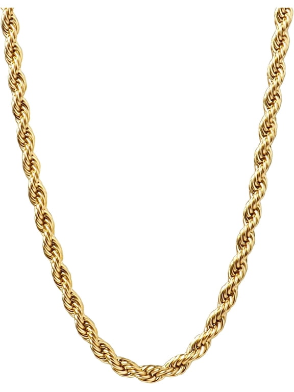 Gold Rope Chain for Men 2.5mm 3mm 4mm 18K Gold Plated Stainless Steel Rope Chain Necklace for Mens Women