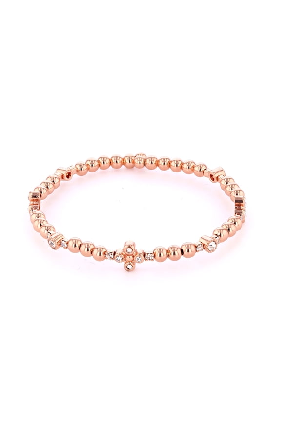 Gold, Rose Gold, or Rhodium Plated Crystal Flower and Round Beads Wire Bangle