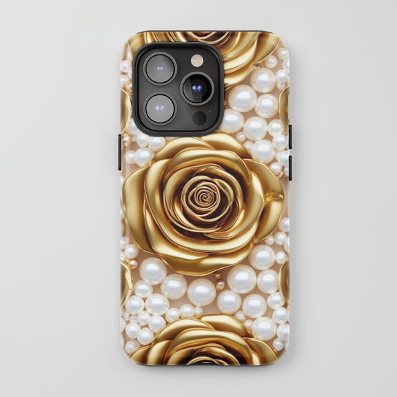 Gold Rose Pearl For All iPhone Series Protective Phone Case Luxury Gold Pearl