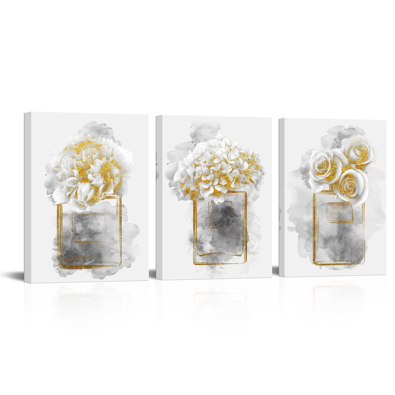 Gold Rose Wall Art Painting Flower Abstract Canvas Picture Artwork