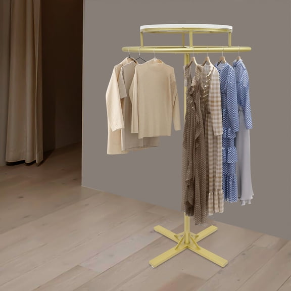 Gold Rotatable Round Garment Rack Floor-Standing Display Clothes Shelf Adjust