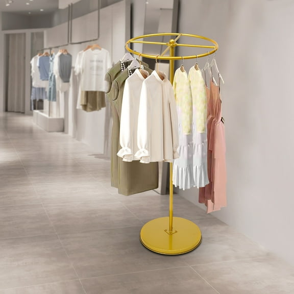 Gold Rotatable Round Garment Rack Floor-Standing Display Clothes Shelf Adjust
