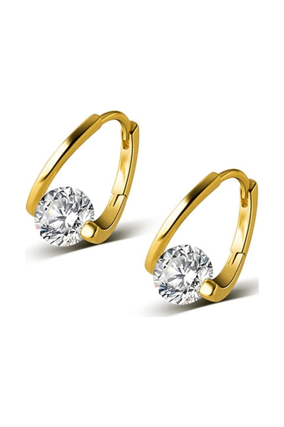 Gold Round CZ Huggie Hoop Earrings 925 Sterling Silver Cartilage Circle Small Hoops for Women