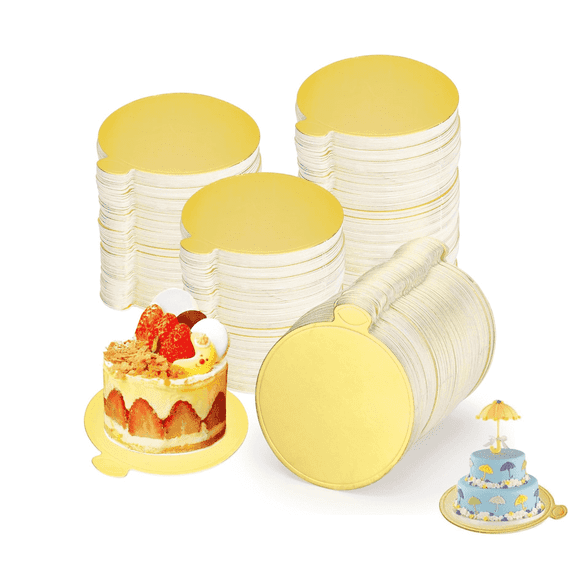 Gold Round Cake Base,Set of 50 Durable Round Mini Dessert Boards,QZS Portable Mousse Base,Mousse Paper Board,Cupcake Trays for Dessert Display.3.2In