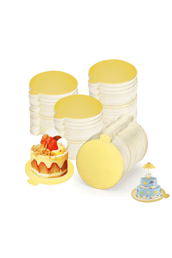 Gold Round Cake Base,Set of 50 Durable Round Mini Dessert Boards,QZS Portable Mousse Base,Mousse Paper Board,Cupcake Trays for Dessert Display.3.2In