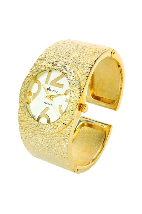 Gold Round Face Fashion Bracelet Women's Bangle Cuff Watch
