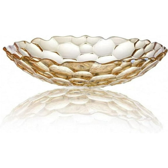 Gold Round Fruit Bowl Glass for Kitchen Counter, Fruit Holder Stand Storage Baskets for Countertop, Home Decor, Table Centerpieces, Vegetable Bowls for Fruits, Veggies, Snacks-10 inch