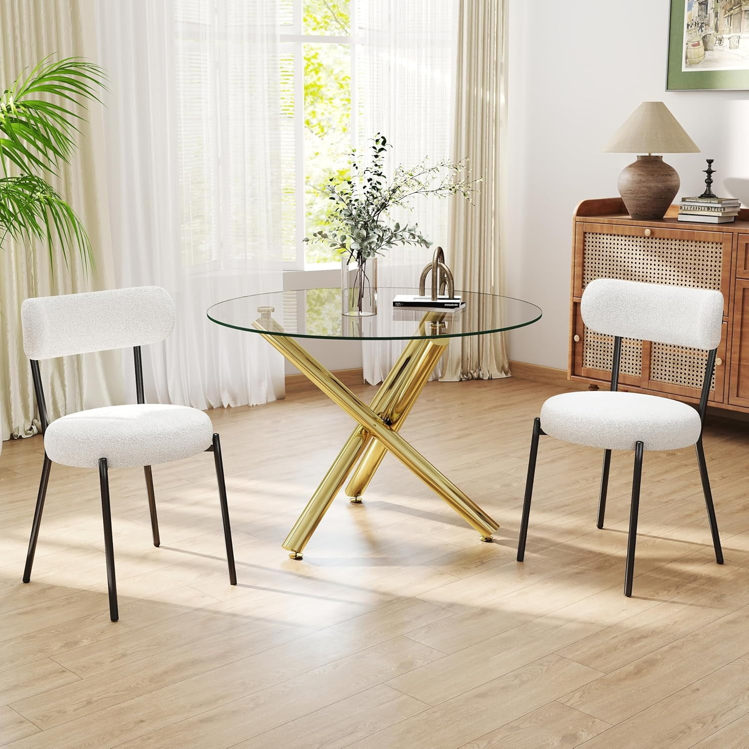 Gold Round Glass Dining Table Set for 2, 36'' Small Modern Kitchen ...