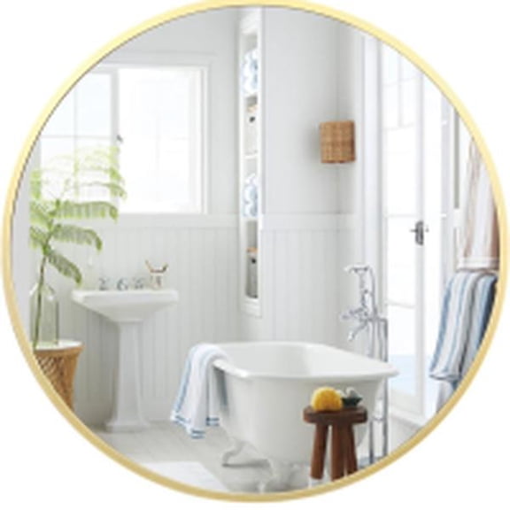 Gold Round Mirror, 36 Inch Circle Mirror, Hd Eco-Friendly Gold Circle Mirror Metal Frame, Round Vanity Wall Mounted Mirrors for Entryway, Hallway, Living Room Decor Glass Sterling