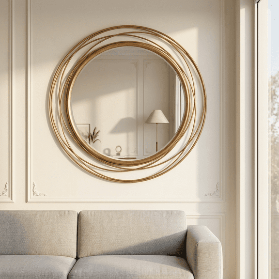 Gold Round Mirror, 36 Inch Decorative Circle Wall Mirror for Entryway, Living Room & Hallway, Large Iron Hanging Mirror
