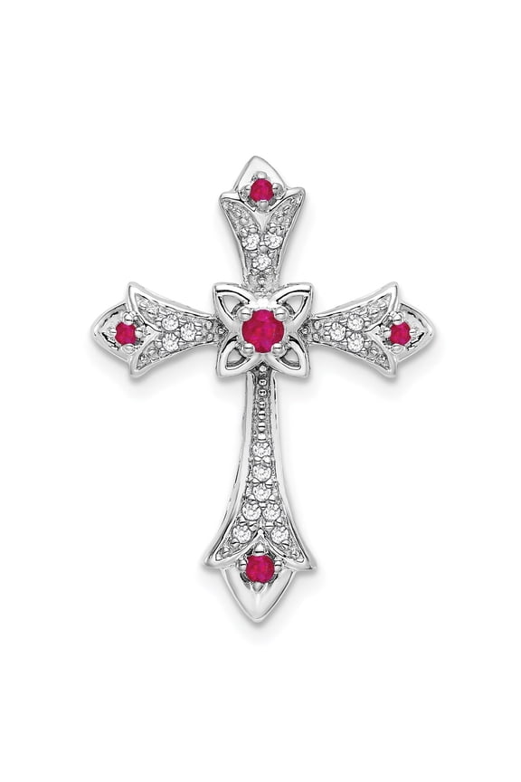 Ruby and Diamond Cross Pendant 14K White Gold July Birthstone Jewelry for Women