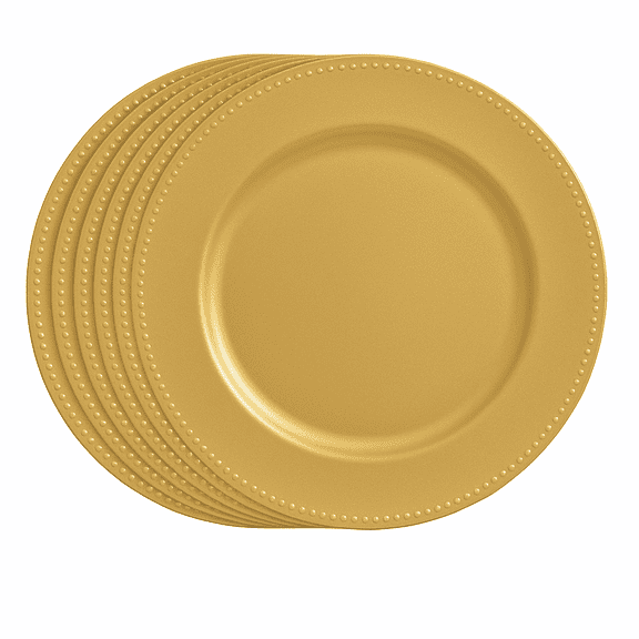 Gold Round Plastic Charger Plates with Beaded Rims, 13 in., 6 ct