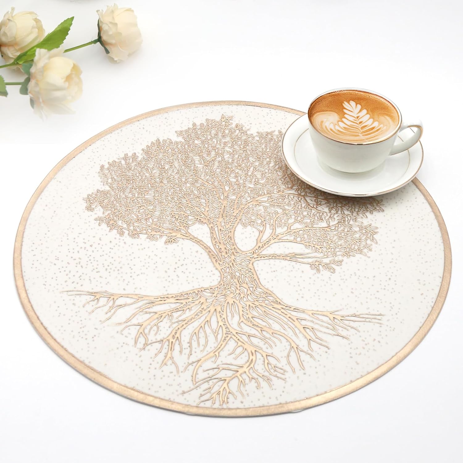 Gold Round Pressed Vinyl Placemats Set of 4 Waterproof & Easy to