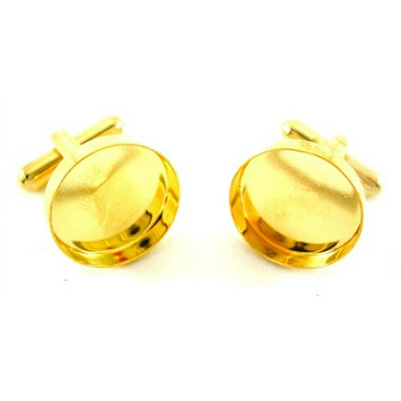 Gold Round Recessed Cufflink Backs Settings 16mm (10 Pairs)