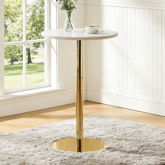 Gold Round Sintered Stone Bar Table, 39.4" Counter Height Pub Table with Silver Stainless Steel Base for Bistro Kitchen Home Bar
